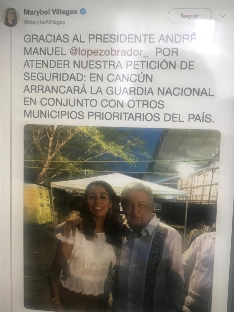 Senadora Marybel Villegas gestiona ante AMLO, Guardia Nacional urgente para Q. Roo