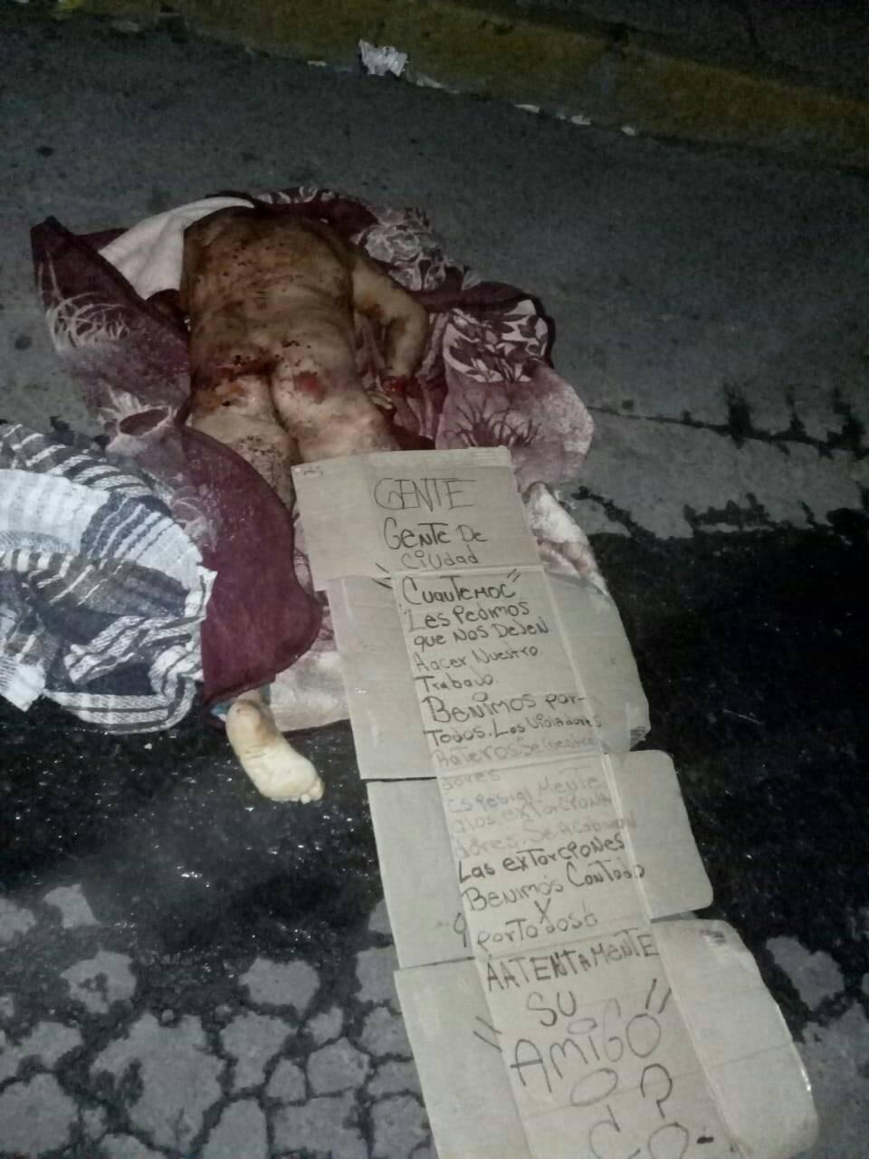 «Vengador anónomo» abandona a un presunto ladrón decapitado, y sin una mano