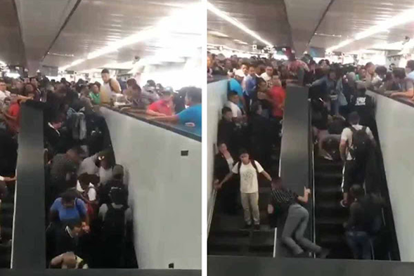 Saturación en el Metro causa caos y caída de usuarios en escaleras eléctricas