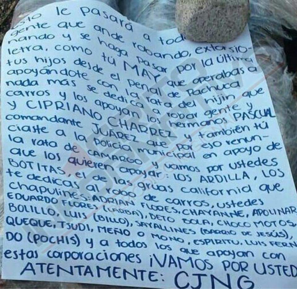 Macabro hallazgo en Ixmiquilpan; tres embolsados con narcomensaje