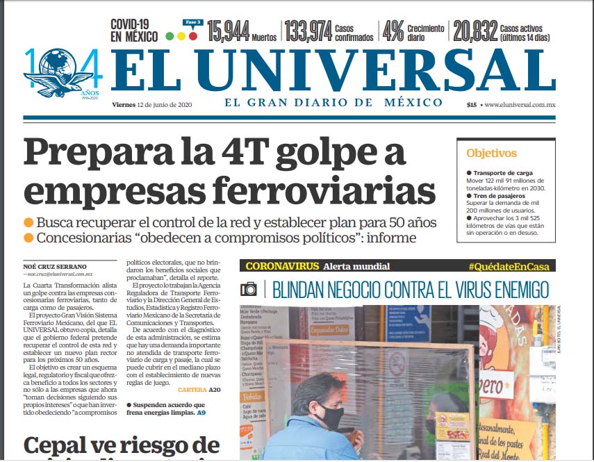 Temporada de Zopilotes/ Lino Calderón/ Las mentiras de El Universal en materia ferroviaria