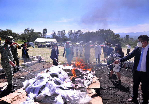 Fiscalía capitalina quema más de 41 dosis de marihuana, cocaína y anfetamina