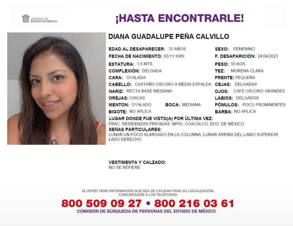 No aparece Diana Guadalupe y su Familia la Busca, pues fue Vista por última vez  en Coacalco Edoméx