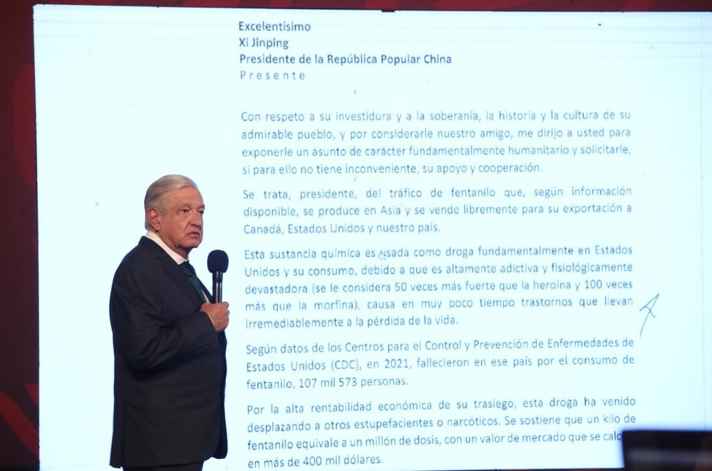 AMLO envía carta a China para pedir apoyo contra el tráfico de fentanilo