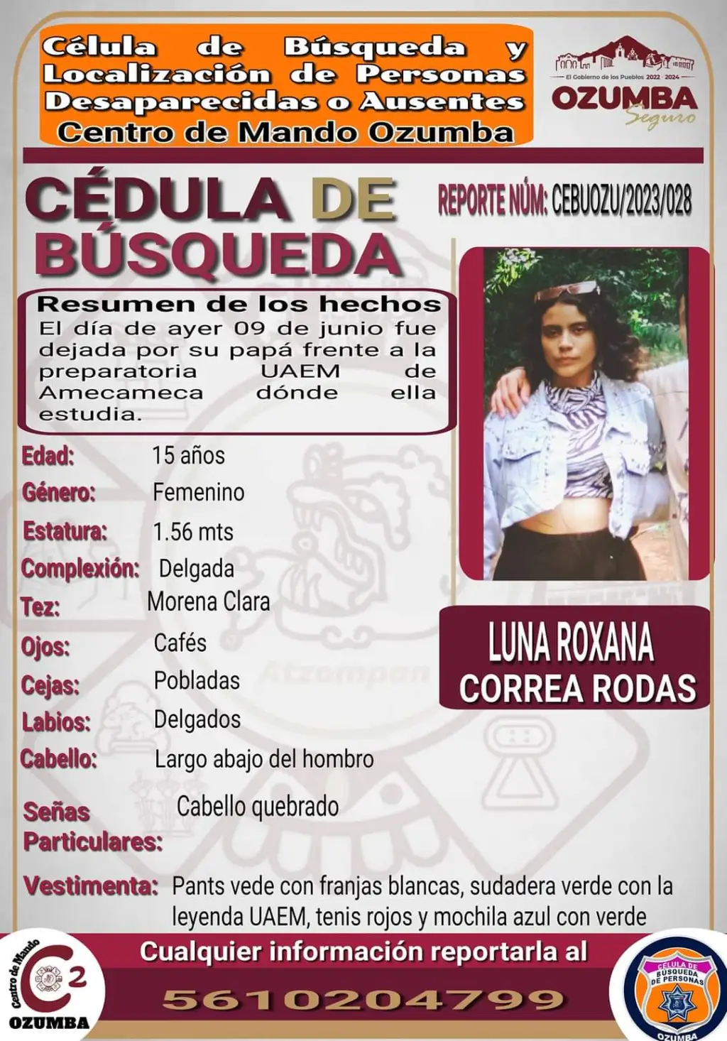 DesaparecióLuna Correa y es Originaria de Amecameca Edoméx; Se Busca ayuda a encontrarla
