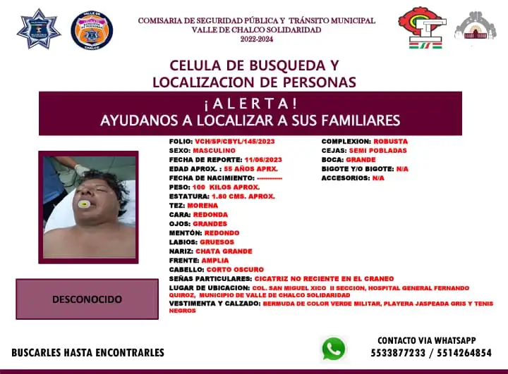 En Valle de Chalco Edoméx se busca la familia de estehombre