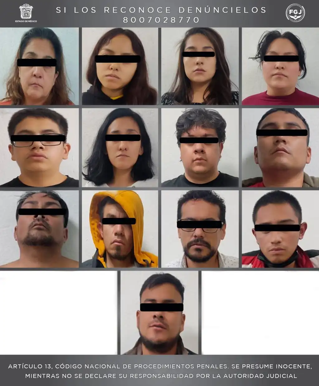 Vinculados por Célula Delictiva en Ecatepec Edoméx, 13 Arrestados