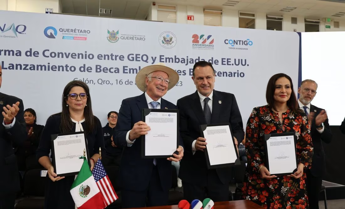 Embajador de EU y gobernador de Querétaro lanzan beca Embajadores en su edición de Bicentenario de Queré taro