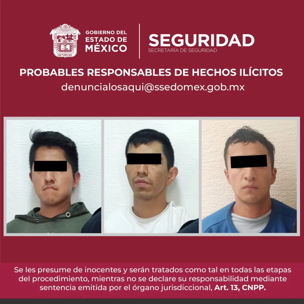 A Tres Hombres Detienen y Aseguran Vehículo por Robo a Comercio en Naucalpan Edoméx