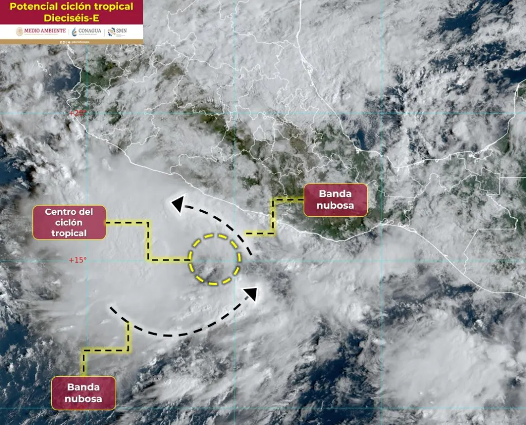 En México el Frente Frio Núm 4 la Tormenta Tropical LINDA y el Potencial Ciclón Tropical Dieciséis, Originar an Lluvias en Carias Zonas del País