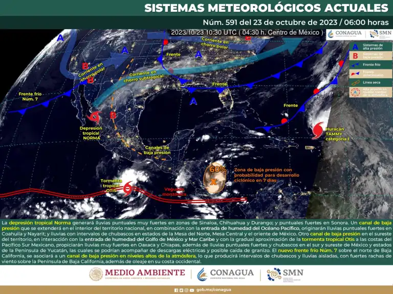 Puntuales lluvias fuertes se Prevén en Sinaloa, Durango y Chihuahua, así como Oaxaca y Chiapas México