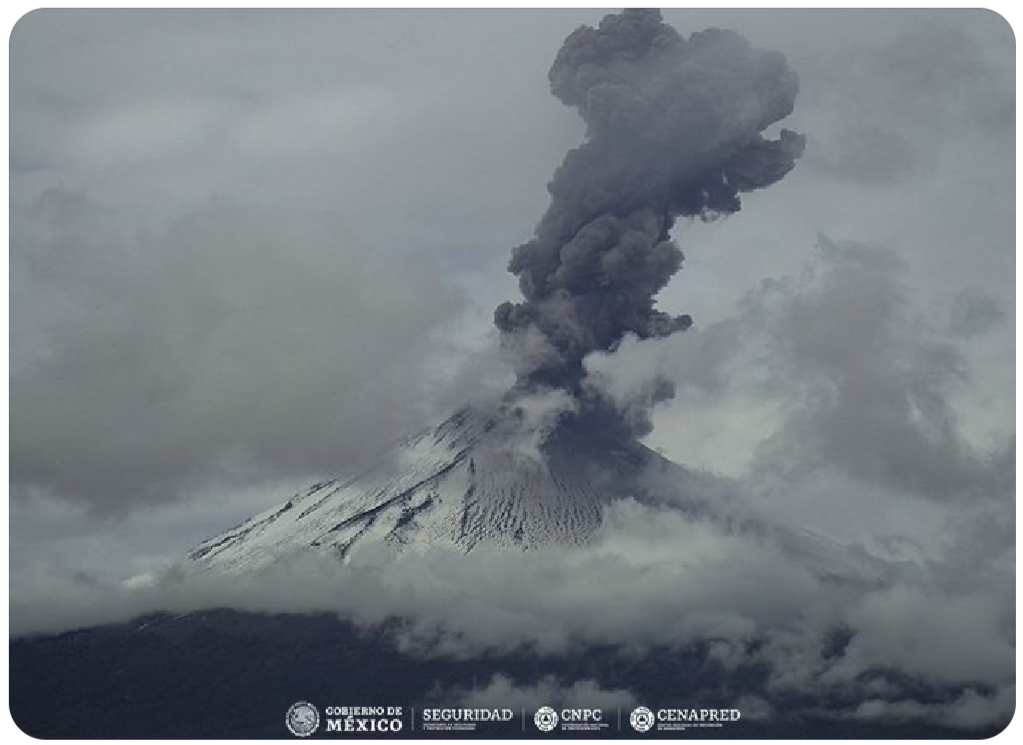 Presentó 145 Exhalaciones el Popocatépetl y Caída de Ceniza en la Zonas Aledañas y amanece Nevado de Nuevo
