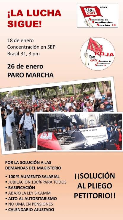 Maestros del CNTE anuncian marcha y paro de labores en escuelas de la CDMX a partir del 26 de enero