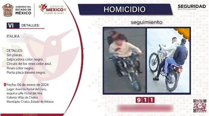 En Villas de Chalco Edoméx, los acusan de haber Asesinado a Hombre y escapar en Motoneta Italika