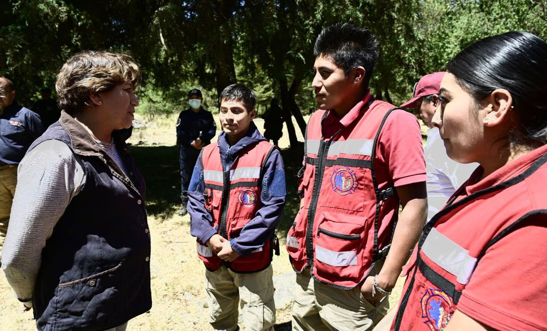 Delfina Gómez supervisa el combate a incendios forestales en Jilotzingo y Ocuilan