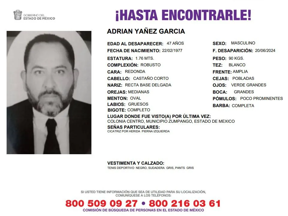 En Zumpango Edoméx, fue Reportado como Desaparecido ; Ayude a Localizarlo
