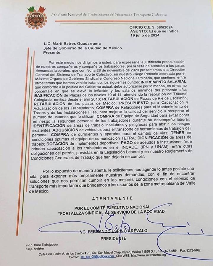 Sindicato del metro amenaza con no trabajar horas extras sino hay respuesta a la demanda salarial
