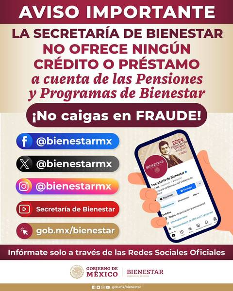 Secretaria del Bienestar advierte sobre posibles fraudes por whatsapp