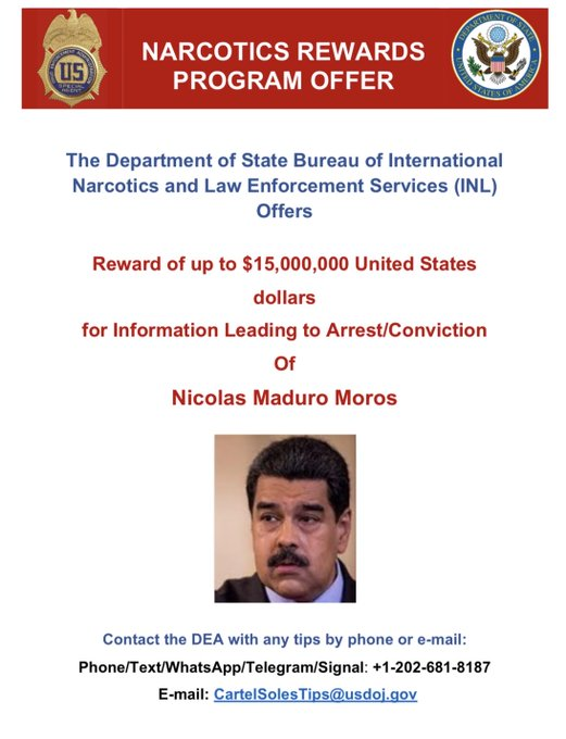 DEA lanza convocatoria mundial por la captura de Nicolás Maduro por 15 mdd