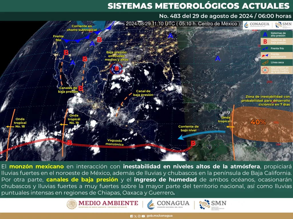 Lluvias Puntuales se pronostican intensas en zonas de Chiapas, Guerrero y Oaxaca en las próximas horas