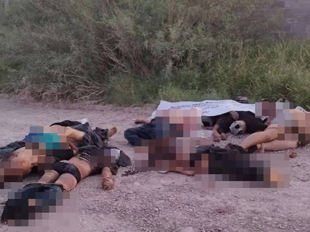Abandonann once cuerpos sin vida en Ojinaga, Chihuahua y dejan narcomanta firmada por el grupo criminal «La Lín ea»
