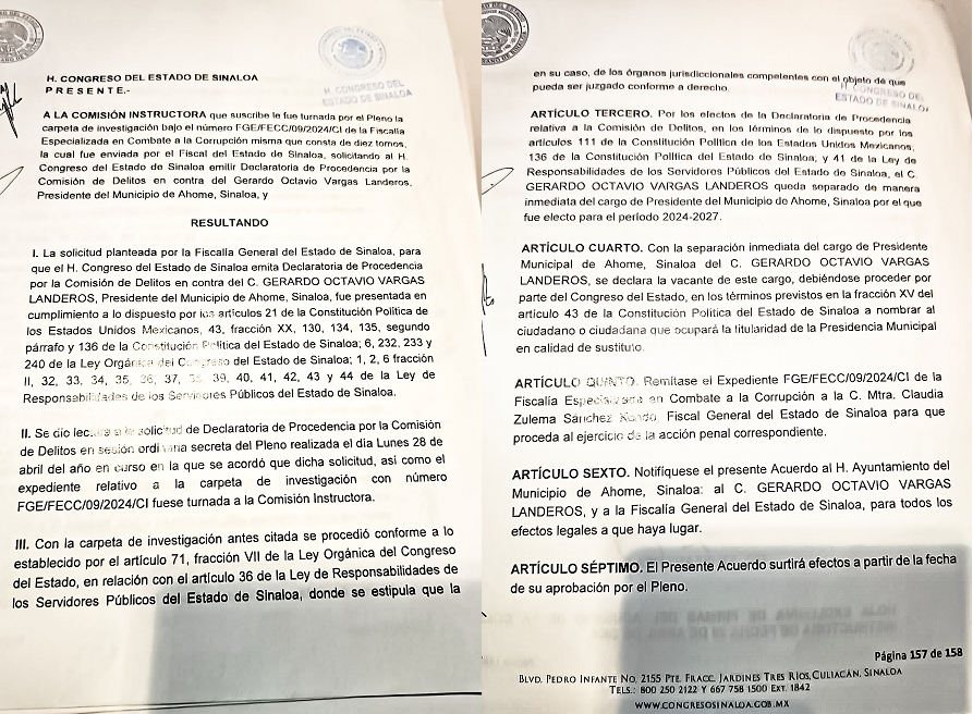 El Congreso de Sinaloa destituye al alcalde de Ahome, Gerardo Vargas por tener nexos con la delincuencia organizada