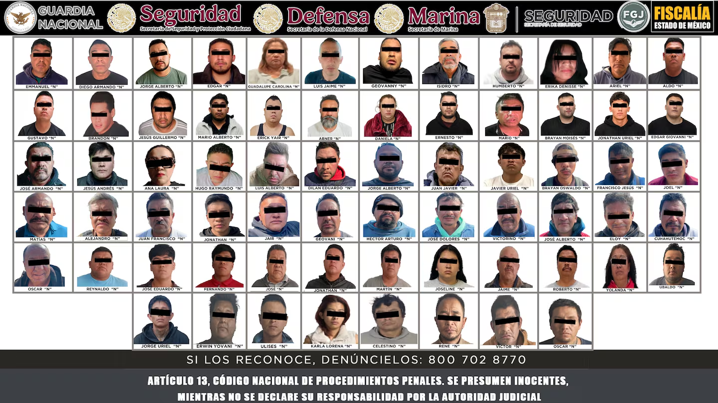 Detienen a 68 integrantes de bandas criminales en Edomex