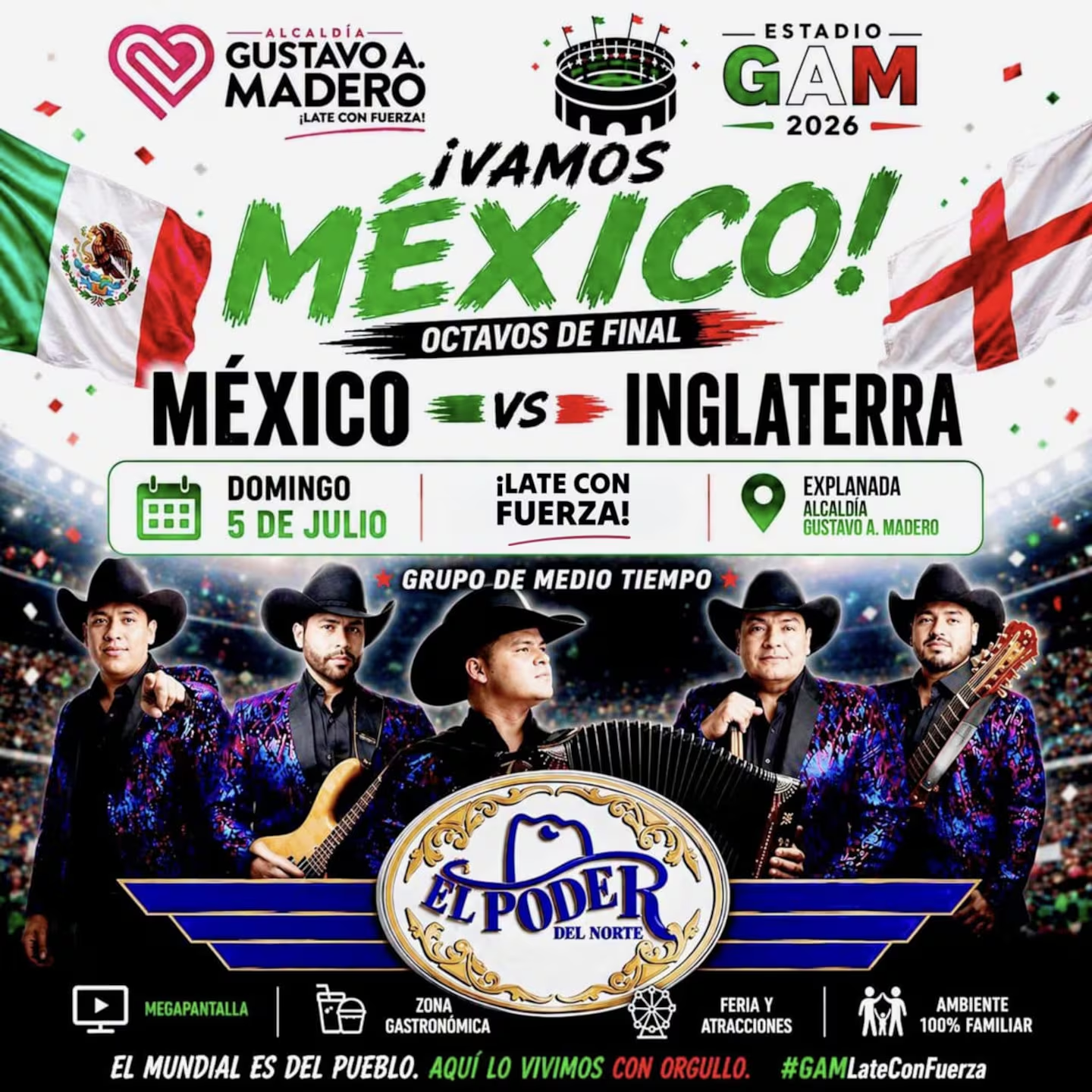 La GAM arma la mejor fiesta mundialista: El Poder del Norte tocará durante el México–Inglaterra