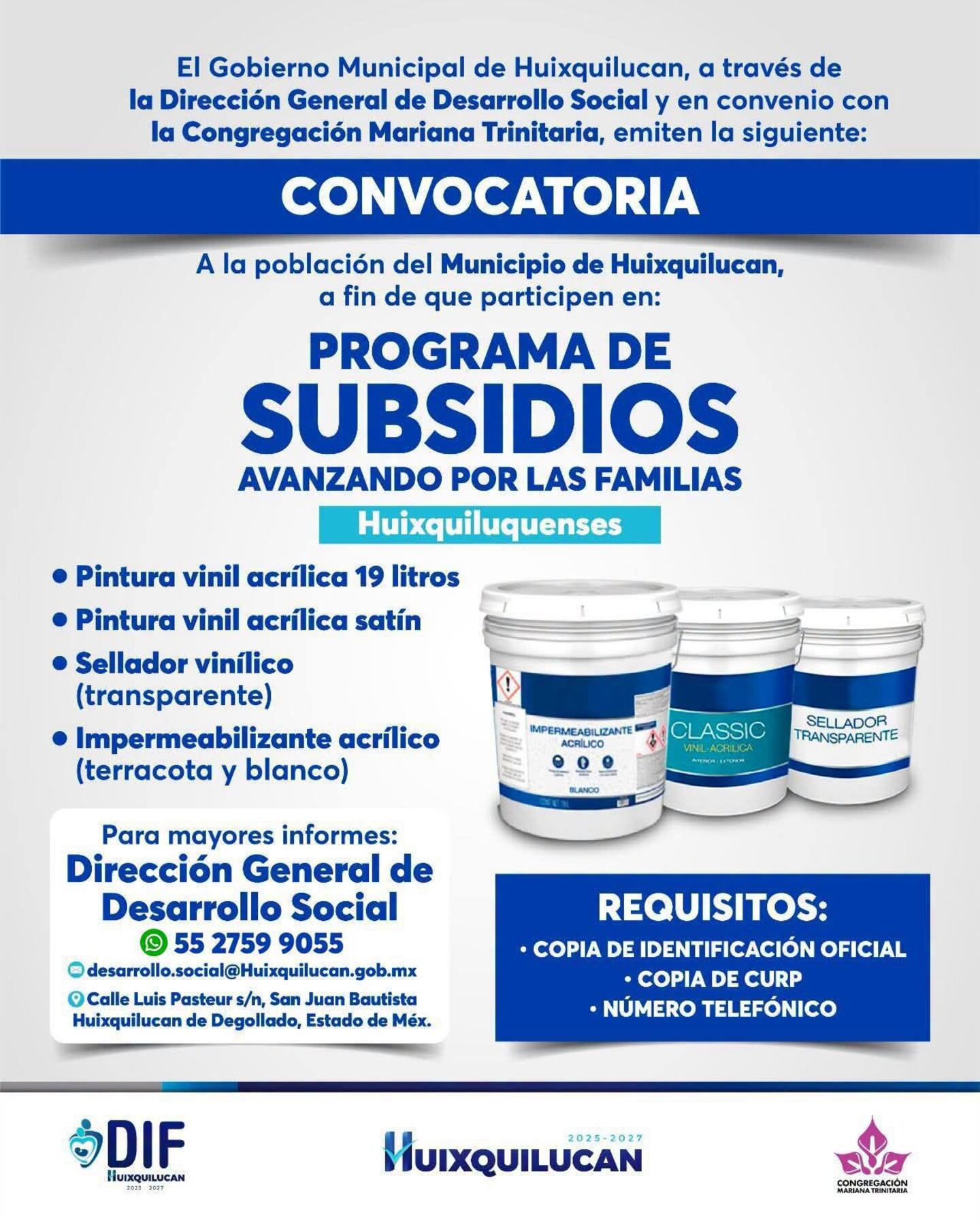 Huixquilucan ofrece subsidios para pintura e impermeabilizante a través de programa social