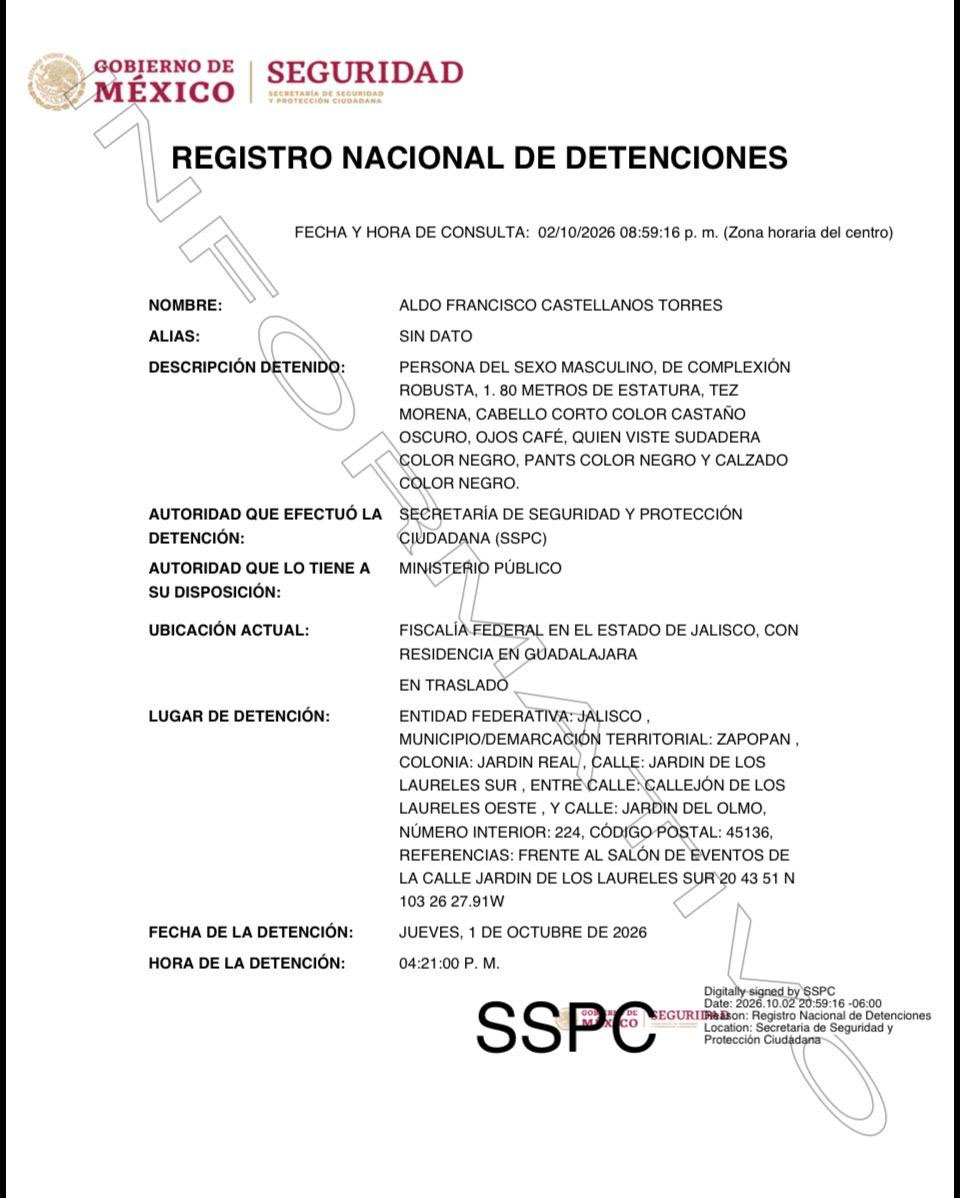 Detiene en Jalisco al abogado Aldo Castellanos Torres, presunto integrante de Red de litigantes ligados a fraudes, despojos y lavado de dinero del CJNG